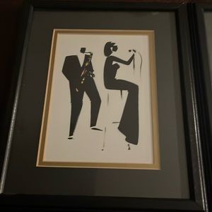 Vintage Michel Canetti Jazz Musician Silhouette (2) Prints in Matted Frames